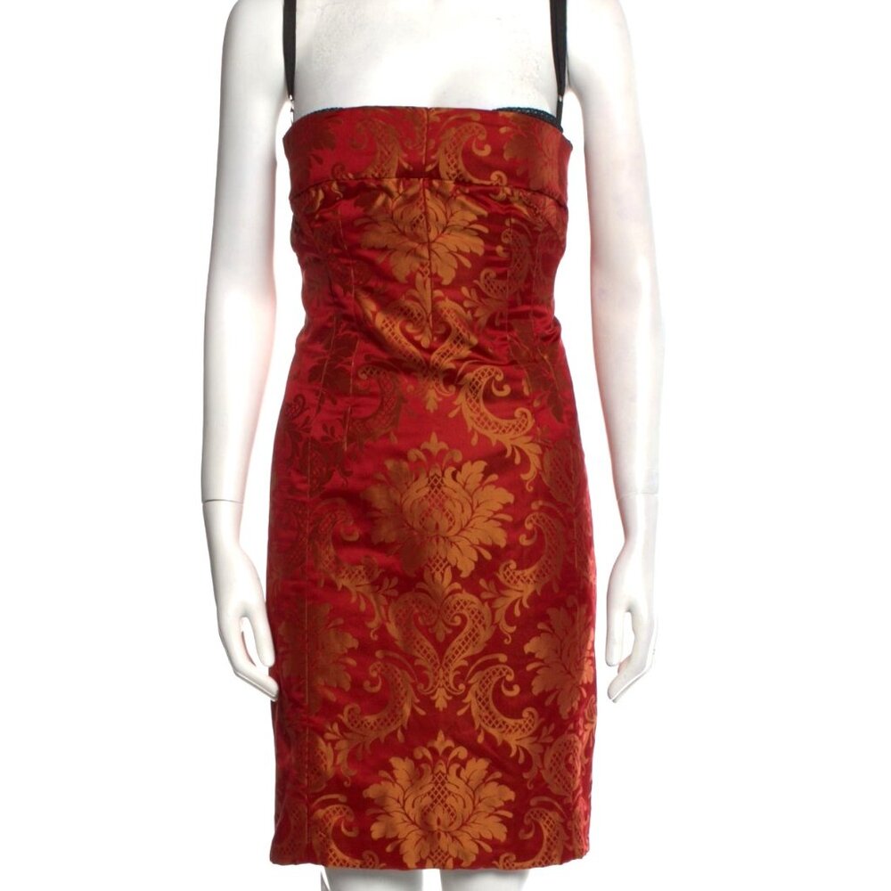 Dolce & Gabbana Vintage Oriental Floral Silk Bustier Dress SZ 44